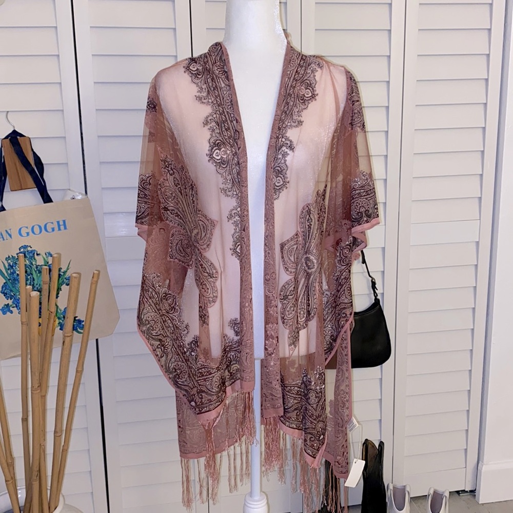 Fringe dusty pink Kimono Duster